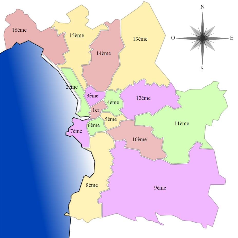 Karte von Marseille arrondissement
