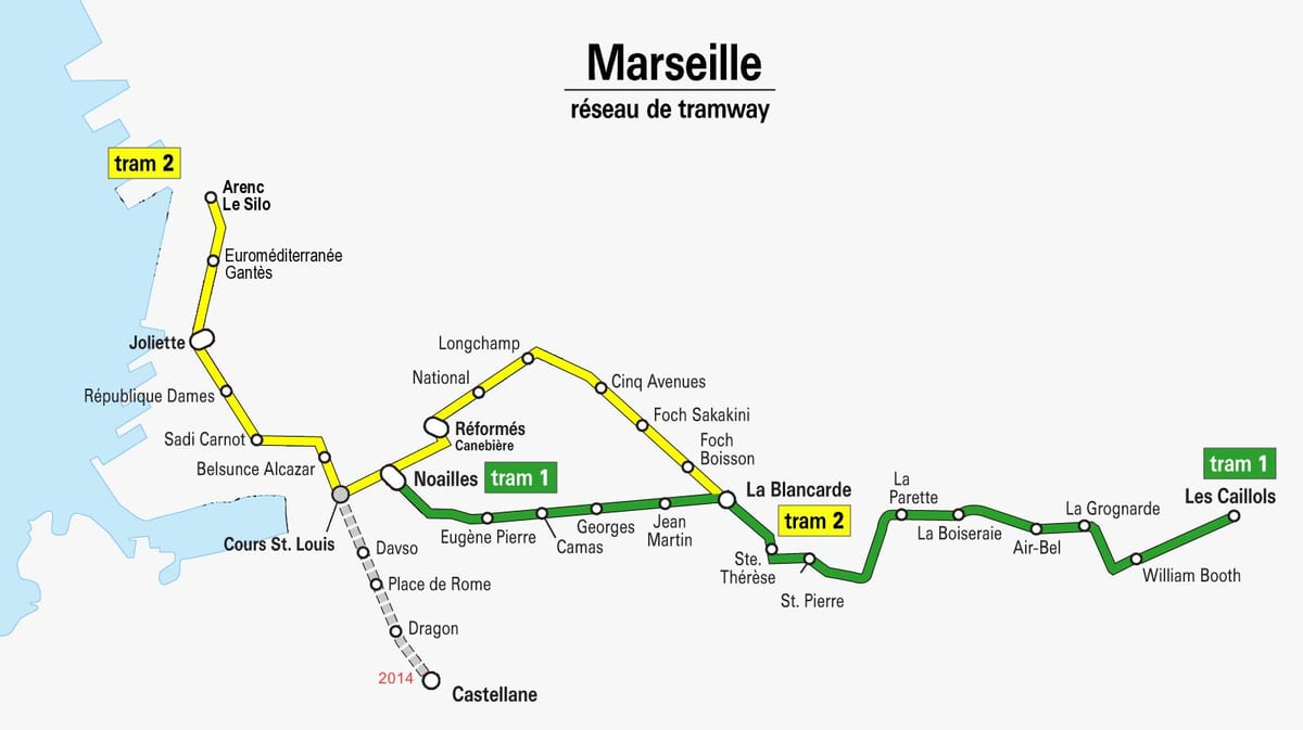 Karte von Marseille Straßenbahn