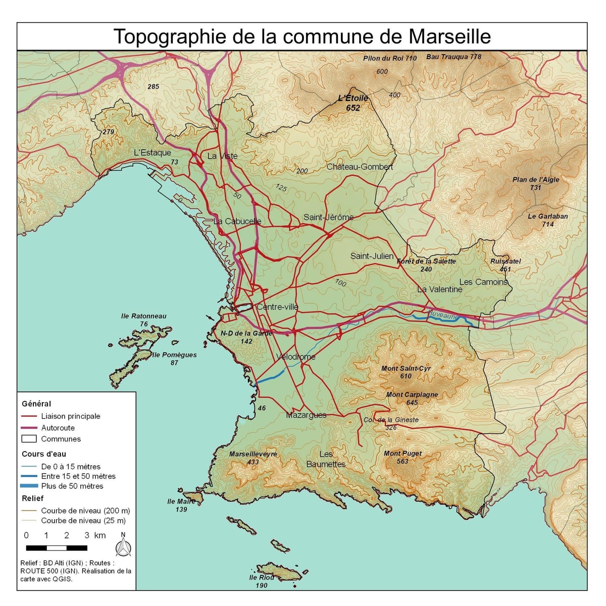 topografische Karte von Marseille